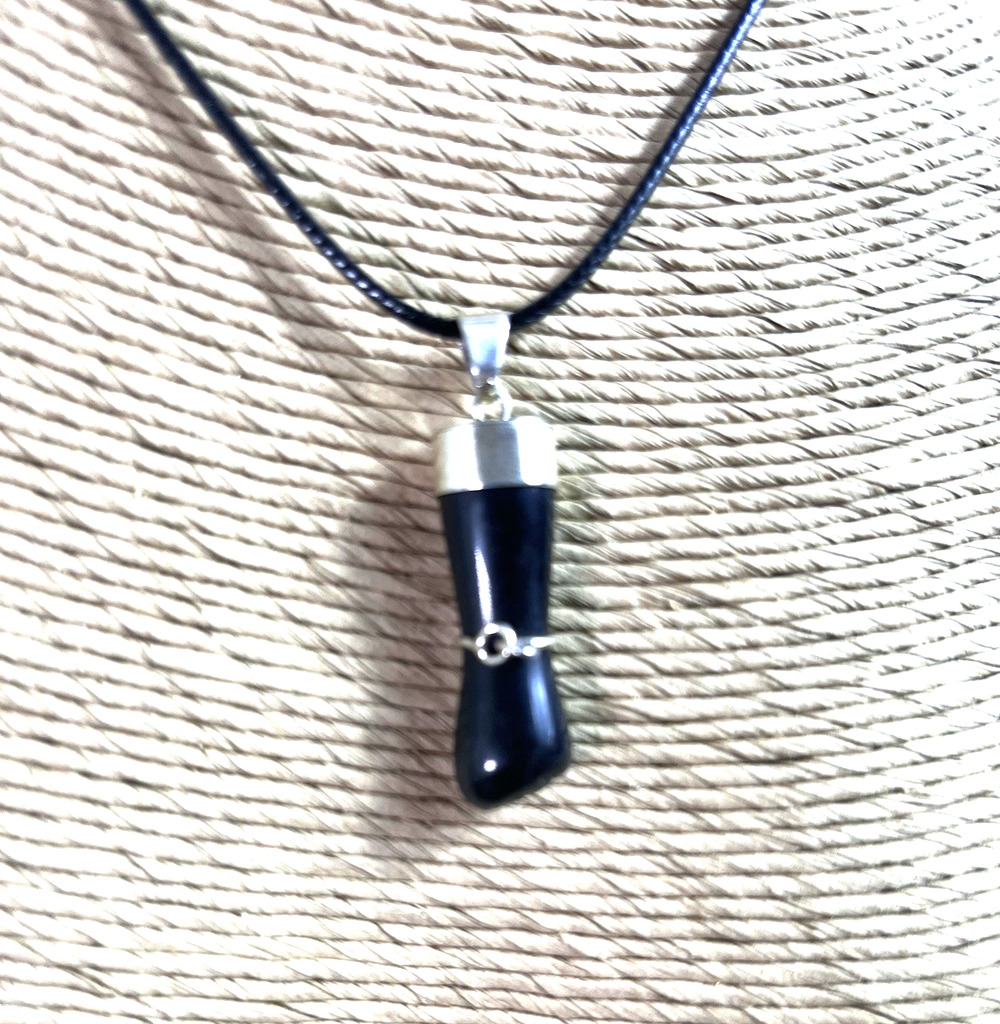 Black Onyx Figa Hand Pendant 950 Sterling Silver Peru 1.5" Lucky Amulet Gift